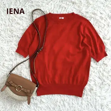 IENA 이에나 반팔 썸머 니트 얇은 소재 크루넥 코튼 린넨 주홍색