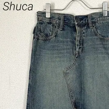 Shuca 미디 스커트 데님 리메이크풍 비대칭 프론트 슬릿