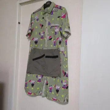 알베로베로 패턴 반팔 원피스 녹색 카키색