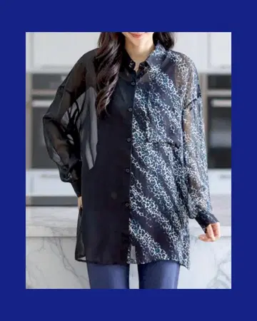 미사용 새상품! 블루 레오파드 비대칭 셔츠