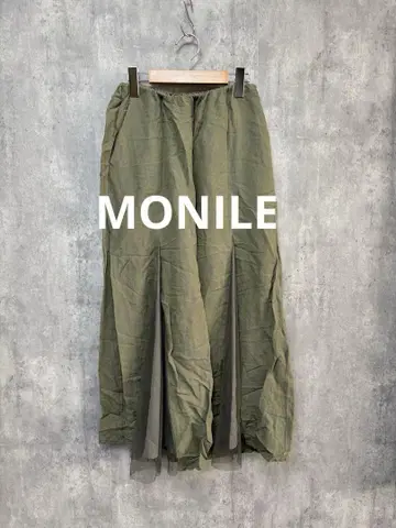 MONILE 모니레 센터 레이스 와이드 팬츠 카키