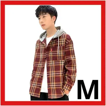 가디건 (M) 오버 사이즈 후드 부착 깅엄 체크 스트릿