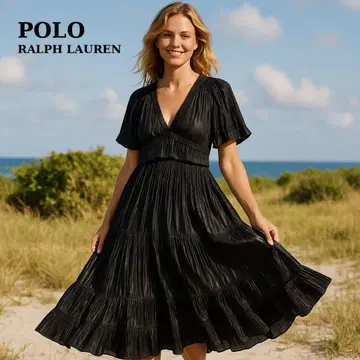 Polo Ralph Lauren 새틴 플리츠 롱 드레스 블랙 6