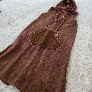 그루비그루피 롱 원피스 자수 아시안 V넥 브라운 F