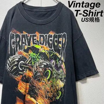 [ US 규격 ] 레어 GRAVE DIGGER 프린트 티셔츠 블랙 L
