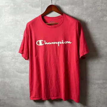 Champion 로고 프린트 티셔츠 빨간색 레드 XL 자수 택 포함