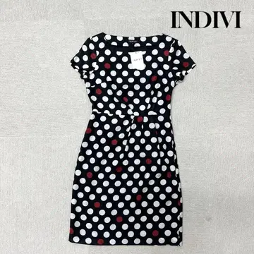 새상품 INDIVI 원피스 반팔 도트 무늬 블랙 S 사이즈