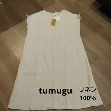 [새상품] 츠무구 린넨 100% 어깨 셔링 원피스