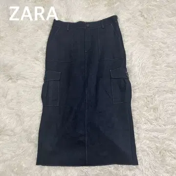 ZARA 자라 스웨이드 카고 센터 슬릿 타이트 스커트 네이비