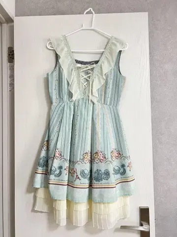 스카이블루 프릴 슬리브리스 원피스 M 사이즈