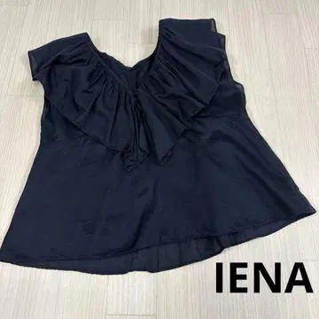 IENA 프릴 슬리브리스 셔츠 네이비 블라우스