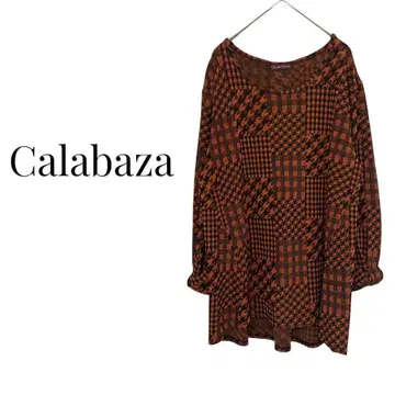 Calabaza 하운드투스 패턴 긴팔 상의 티셔츠 코디하기 쉬운 오렌지