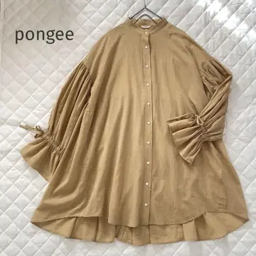 pongee 폰지 코튼 벌룬 소매 A라인 개더 블라우스