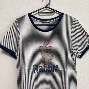 [ Asrabbit ] 토끼 프린트 스트라이프 티셔츠