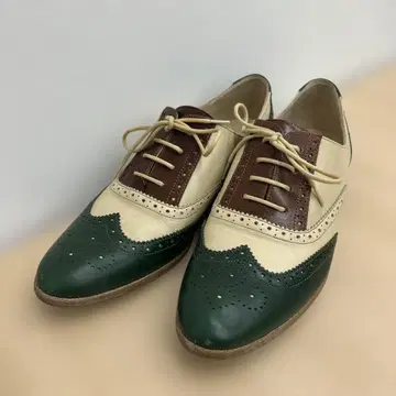 히미코 레이스업 슈즈 바이컬러 베이지 그린