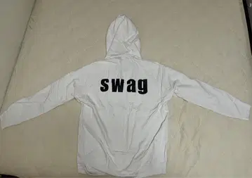 화이트 SWAG 프린트 풀 지퍼 후드티 L