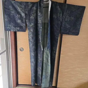 대나무 문양 기모노 네이비와 그린