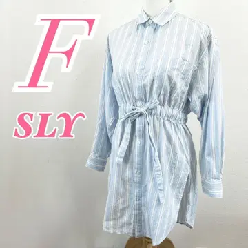 SLY 스트라이프 셔츠 허리 리본 포함 화려한 코튼 예쁜 코디