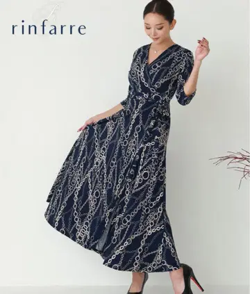 COLOR DRESS GINZA rinfarre 체인 패턴 롱 드레스