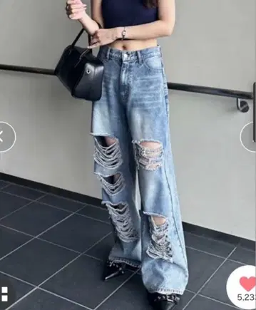 nelliy. 넬리 오리지널 패치 데미지 와이드 데님 L 사이즈