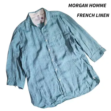 MORGAN 린넨 와이드 칼라 7부 소매 셔츠 청록색 블루그린 84758