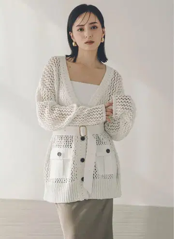 아뉴앙스 메쉬 사파리 니트 가디건 블랙