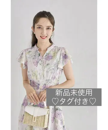 허리 셔링 스키퍼 플라워 프린트 원피스 라벤더