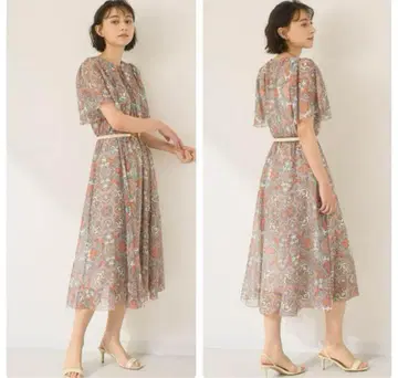 아나이 사라사 프린트 V절개 원피스
