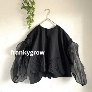 frankygrow 일본제 오간자 소매 크롭 블라우스 비대칭
