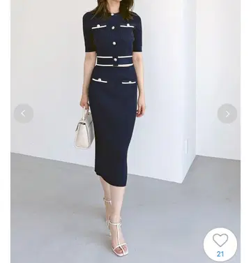 메탈 버튼 니트 셋업