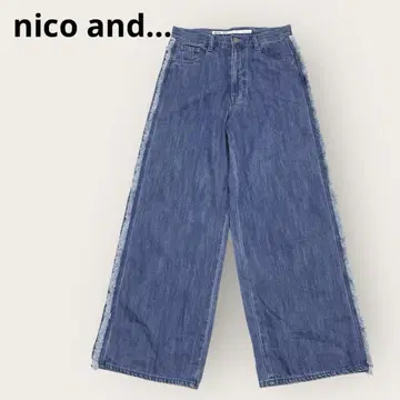 니코앤드 nico and - 사이드 프린지 와이드 데님 청바지 스트레이트