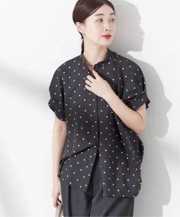 레사 도트 무지 턱 슬리브 셔츠