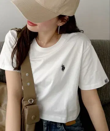 POLO ASSN 크롭 베이직 티셔츠 화이트 M 자수 로고