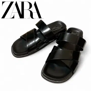 ZARA 크로스 스트랩 에나멜 샌들 24cm 블랙