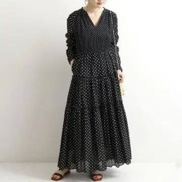 ne Quittez pas 누키테파 인도 면 도트 티어드 원피스