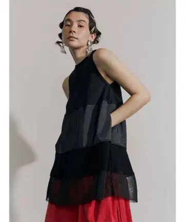 UN3D 언쓰리디 패브릭 믹스 보더 탑 블랙