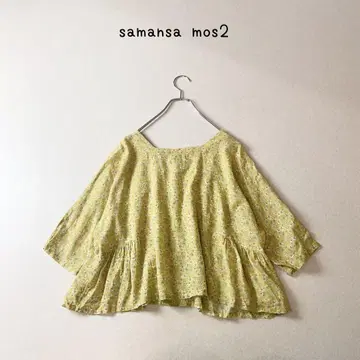 samansa mos2 린넨 혼방 사이드 개더 꽃무늬 블라우스