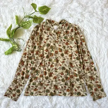 [SCAPA] 여성용 긴팔 티셔츠 (M) 기하학 패턴 울 베이지