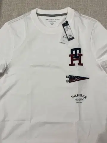 TOMMY HILFIGER 자수 로고 T셔츠 S 화이트
