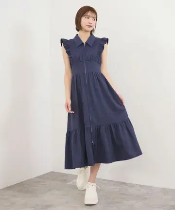 프론트 ZIP 티어드 원피스