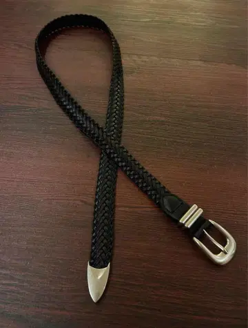 뜨개질 가죽 블랙 벨트 실버 버클