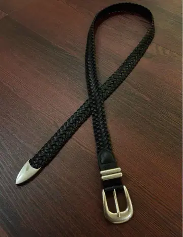 뜨개질 가죽 블랙 벨트 실버 버클