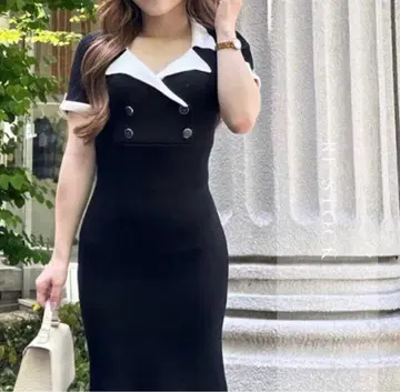 LIPSERVICE 바이컬러 클래시컬 머메이드 원피스 블랙