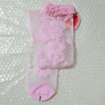 베이비 하트 선물 쿠먀 쨩 시스루 오버니 삭스 핑크