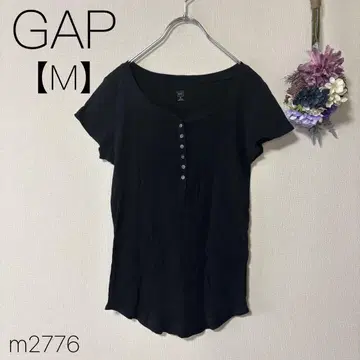 갭 리브 반팔 티셔츠 하프 버튼 블랙 면 100% GAP [ M ]