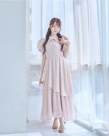 rosemuse 자카드 체크 드레스 핑크