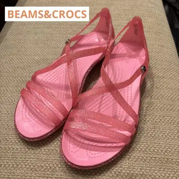 BEAMS CROCS 콜라보 핑크 글리터 컴포트 샌들