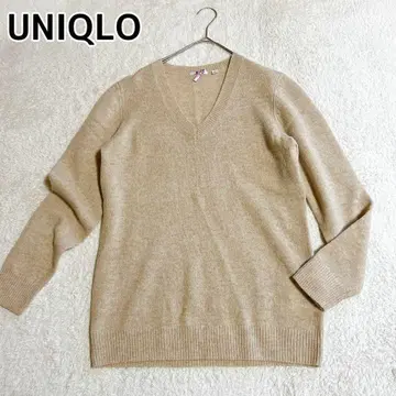 UNIQLO V넥 니트 스웨터 울 100% 베이지 빅 사이즈