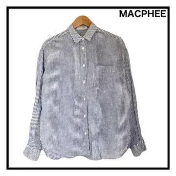 MACPHEE 린넨 셔츠 블라우스 스트라이프 린넨 여성용 긴팔 38