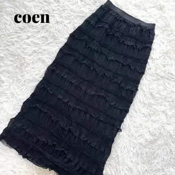 coen 쉬폰 프릴 내로우 스커트 롱 스커트 허리밴딩 워셔블